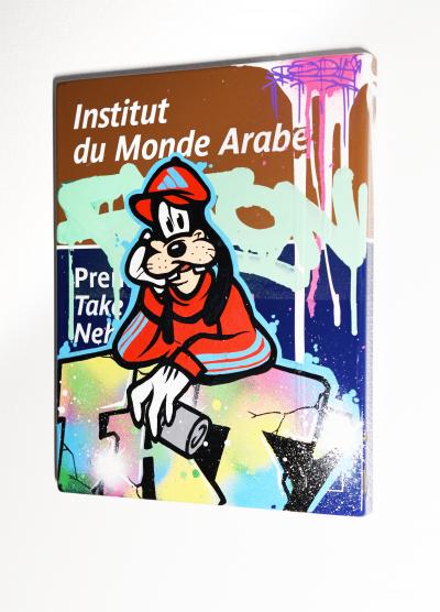 Fat - Goofy à L’institut du Monde Arabe - Peinture acrylique et aérosol sur plaque métro métallique 2