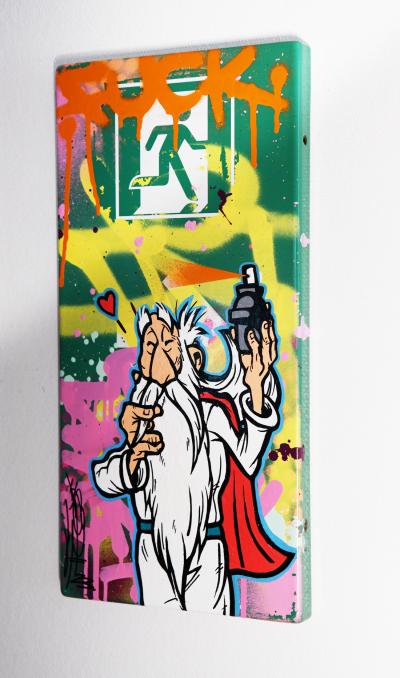 Fat - Panoramix - Peinture acrylique et aérosol sur plaque métro métallique 2