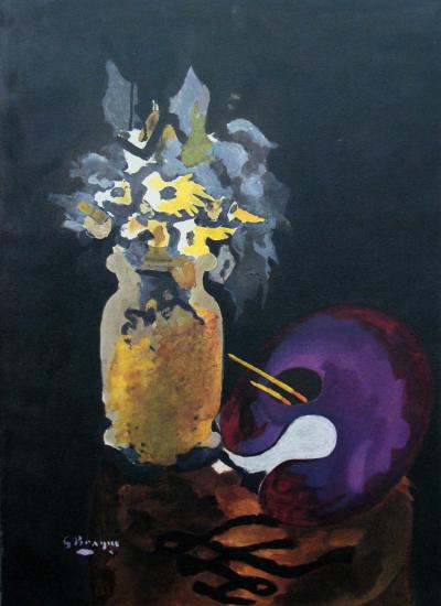 Georges BRAQUE ( d’après ) - Vase De Fleures Jaunes, 1955 - Lithographie signée 2