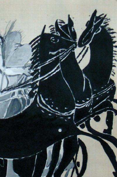 Georges BRAQUE ( d'après ) - Char avec trois chevaux, 1955 - Lithographie 2