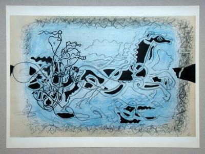 Georges BRAQUE ( d'après ) - Char noir sur fond bleu, 1955 - Lithographie 2