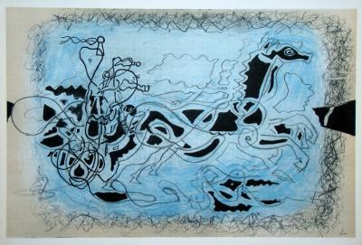 Georges BRAQUE ( d'après ) - Char noir sur fond bleu, 1955 - Lithographie 2