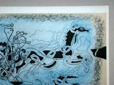 Georges BRAQUE ( d'après ) - Char noir sur fond bleu, 1955 - Lithographie 2