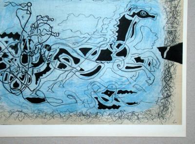 Georges BRAQUE ( d'après ) - Char noir sur fond bleu, 1955 - Lithographie 2