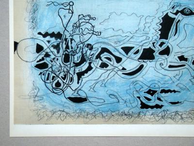 Georges BRAQUE ( d'après ) - Char noir sur fond bleu, 1955 - Lithographie 2