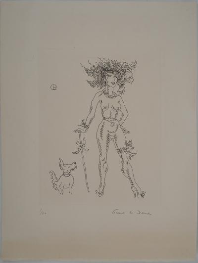 Charles PICART LE DOUX : Jeune femme au chien - Gravure originale signée 2
