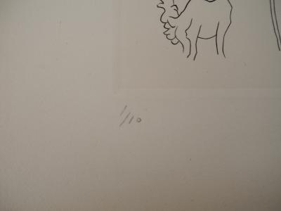 Charles PICART LE DOUX : Jeune femme au chien - Gravure originale signée 2