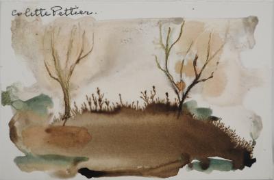 Colette PETTIER (1907-1983), Prairie en hiver -  Aquarelle originale signée 2
