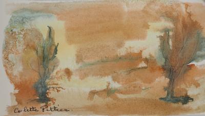 Colette PETTIER (1907-1983), Paysage d'automne - Aquarelle originale signée 2
