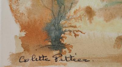 Colette PETTIER (1907-1983), Paysage d'automne - Aquarelle originale signée 2