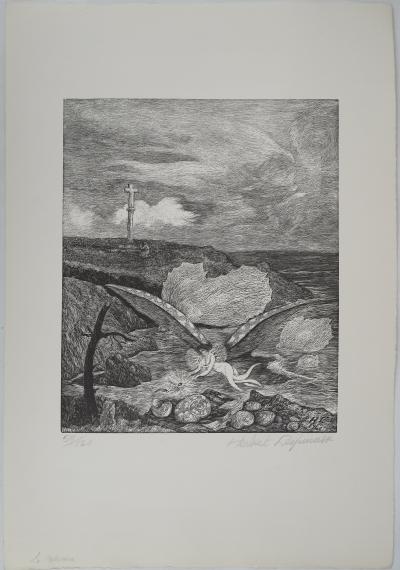 Herbert LESPINASSE, Le calvaire, 1969 - Gravure sur bois Signée 2