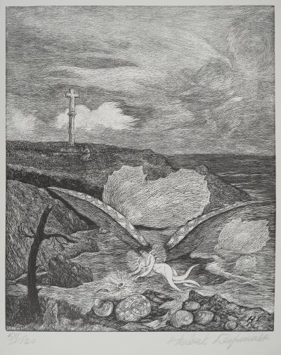 Herbert LESPINASSE, Le calvaire, 1969 - Gravure sur bois Signée 2