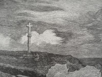 Herbert LESPINASSE, Le calvaire, 1969 - Gravure sur bois Signée 2