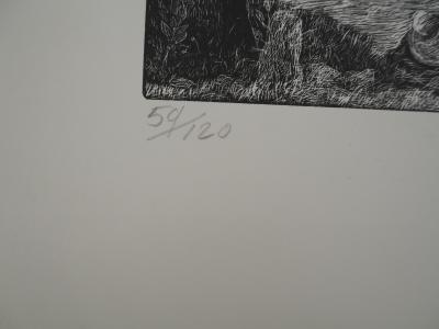 Herbert LESPINASSE, Le calvaire, 1969 - Gravure sur bois Signée 2