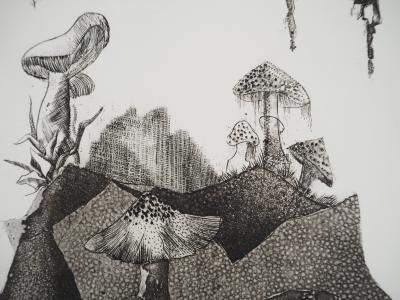 Madeleine MELSONN, Les champignons, v. 1970-80 - Gravure sur cuivre originale signée 2