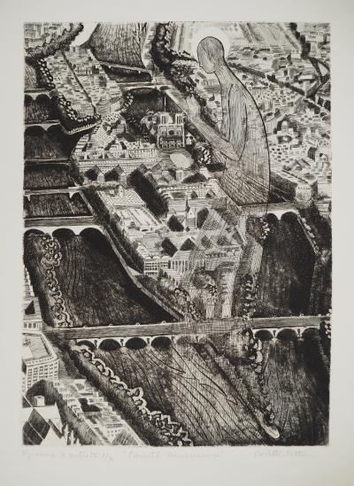Colette PETTIER, Sainte Geneviève, 1982 - Gravure sur cuivre originale Signée 2