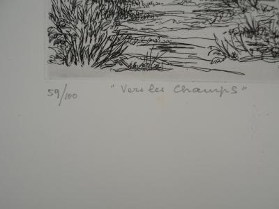 Marguerite MACKAIN-LANGLOIS, Vers les champs, 1969 - Gravure sur cuivre originale Signée 2