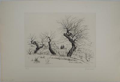 Edmond GIRARD-MOND, Les 3 vieux amandiers, 1964 - Gravure sur cuivre originale Signée 2