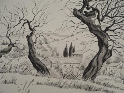 Edmond GIRARD-MOND, Les 3 vieux amandiers, 1964 - Gravure sur cuivre originale Signée 2
