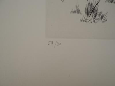 Edmond GIRARD-MOND, Les 3 vieux amandiers, 1964 - Gravure sur cuivre originale Signée 2