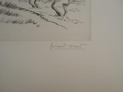 Edmond GIRARD-MOND, Les 3 vieux amandiers, 1964 - Gravure sur cuivre originale Signée 2