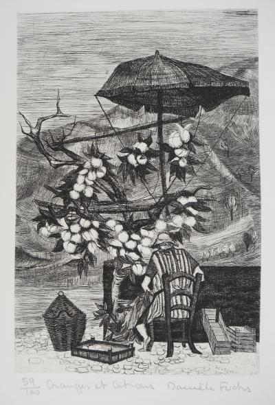 Danièle FUCHS (1931-2013), Oranges et citrons, 1966 - Gravure sur cuivre originale Signée 2