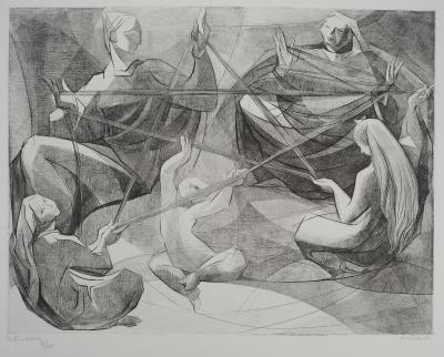 Magdeleine MOCQUOT (1910-1991), Les fils croisés - Gravure sur cuivre originale Signée 2