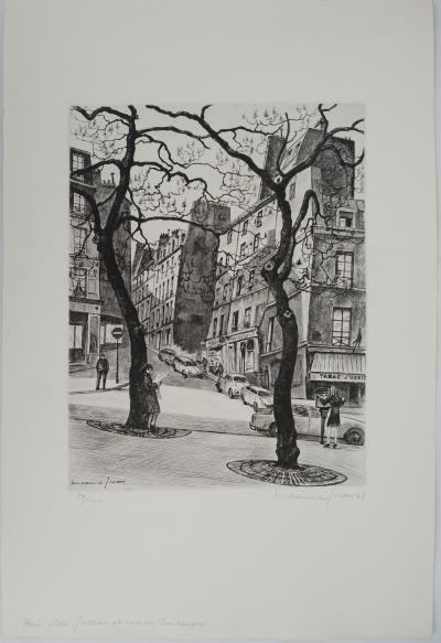 Maxime JUAN, Paris : place Jussieu et rue des Boulangers, 1968 - Gravure sur cuivre originale Signée 2
