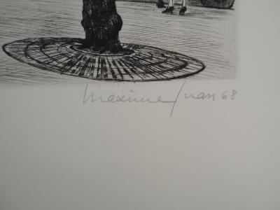 Maxime JUAN, Paris : place Jussieu et rue des Boulangers, 1968 - Gravure sur cuivre originale Signée 2