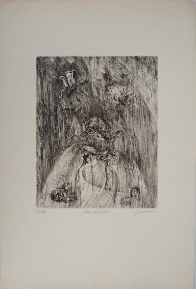 Jeanne ESMEIN, Jardin sous la pluie, 1976 - Gravure sur cuivre originale Signée 2