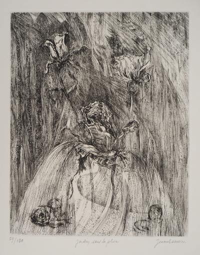 Jeanne ESMEIN, Jardin sous la pluie, 1976 - Gravure sur cuivre originale Signée 2
