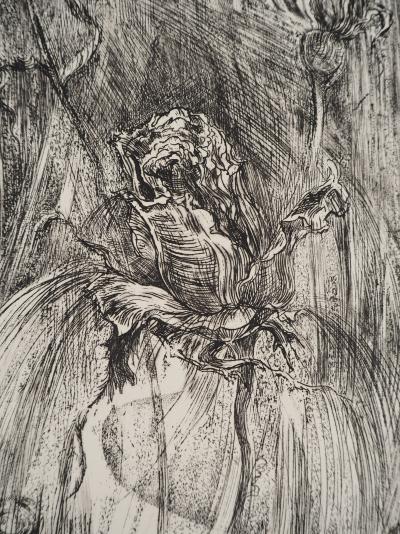 Jeanne ESMEIN, Jardin sous la pluie, 1976 - Gravure sur cuivre originale Signée 2