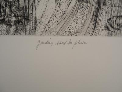 Jeanne ESMEIN, Jardin sous la pluie, 1976 - Gravure sur cuivre originale Signée 2
