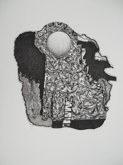 Jean-Gérard GWEZENNEG, L'errant : Feuillet aux sécrétions, 1994 - Gravure sur cuivre originale Signée 2
