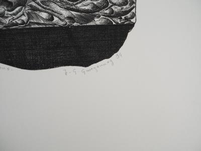 Jean-Gérard GWEZENNEG, L'errant : Feuillet aux sécrétions, 1994 - Gravure sur cuivre originale Signée 2