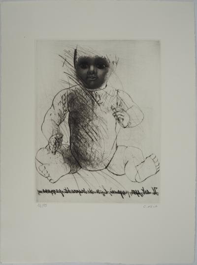 Catherine KEUN (1958), Poupée griffonnée - Gravure sur cuivre originale Signée 2