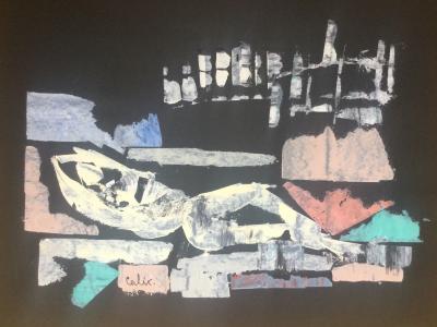 Robert ALIX - Composition au nu - Huile sur papier noir signée 2