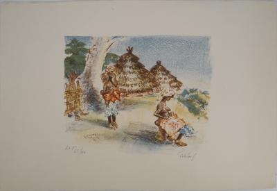 André VILLEBOEUF (1893-1956), Femmes africaines au village - Lithographie originale Signée 2