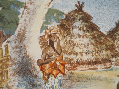 André VILLEBOEUF (1893-1956), Femmes africaines au village - Lithographie originale Signée 2