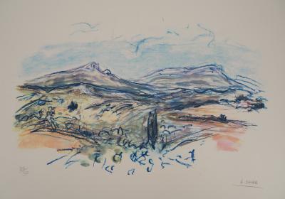 Antoine SERRA (1908-1995), Cyprès et montagnes, vers 1970 - Lithographie originale Signée 2
