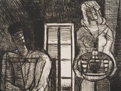 Marcel GROMAIRE : Au bar, la serveuse - Gravure sur cuivre originale Signée 2
