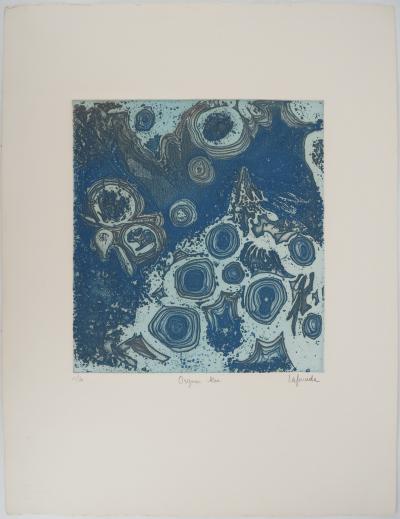 Roland LAFORCADE (1925), Orgnac bleu - Gravure originale au carborundum Signée 2