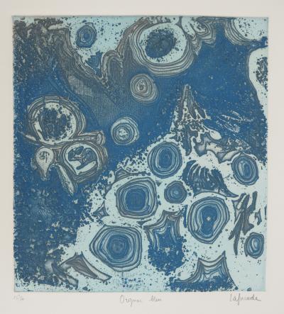 Roland LAFORCADE (1925), Orgnac bleu - Gravure originale au carborundum Signée 2