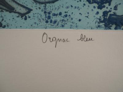 Roland LAFORCADE (1925), Orgnac bleu - Gravure originale au carborundum Signée 2