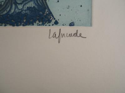 Roland LAFORCADE (1925), Orgnac bleu - Gravure originale au carborundum Signée 2