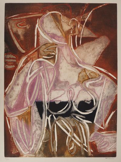 Marcel FIORINI (1922-2008), Nu féminin figuratif - Gravure originale au carborundum et aquatinte Signée 2