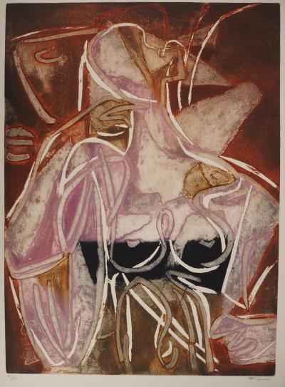 Marcel FIORINI (1922-2008), Nu féminin figuratif - Gravure originale au carborundum et aquatinte Signée 2