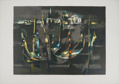 Marcel MOULY : Les gondoles devant St Georges la nuit - Lithographie originale Signée 2