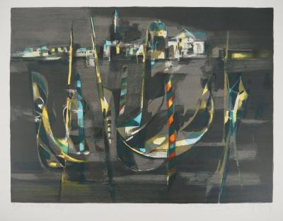 Marcel MOULY : Les gondoles devant St Georges la nuit - Lithographie originale Signée 2