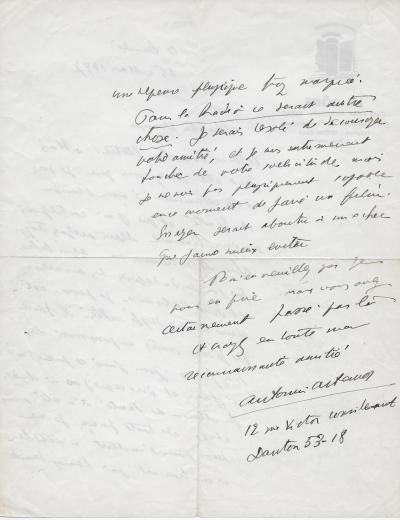Antonin ARTAUD - Lettre autographe signée 2